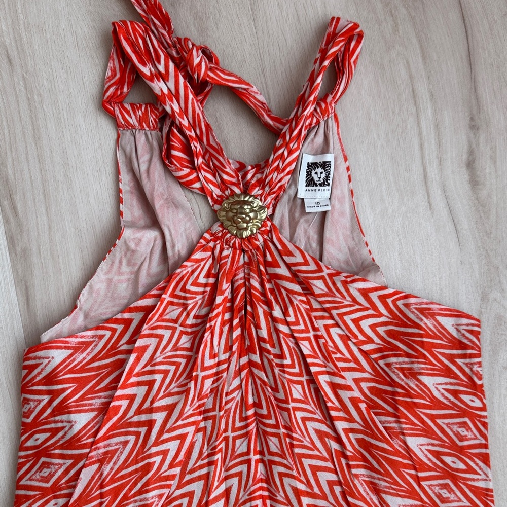 Anne Klein orange and cream Zigzag Dress